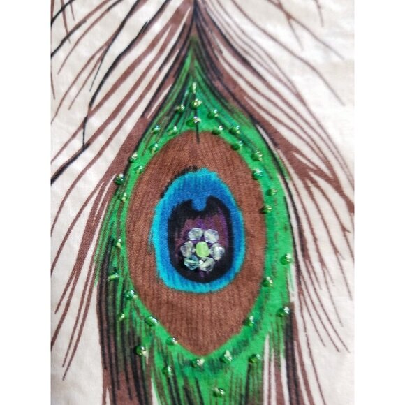 Bamboo Traders Women's Skirt Size 4P Beaded Peacock Feathers Cotton Lined A line - Picture 6 of 12